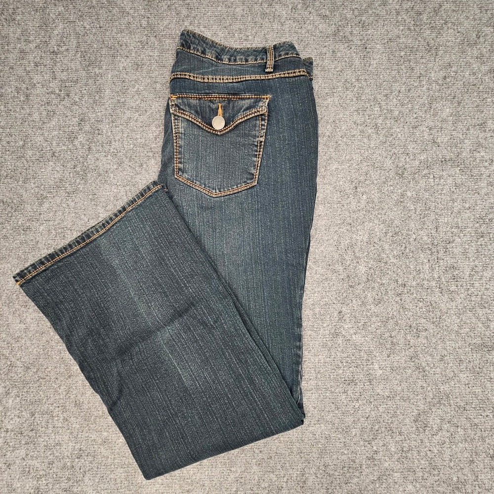 Avenue Denim Jeans Womens 14 Blue Bootcut Stretch Retro Boho Y2K Flap Pocket